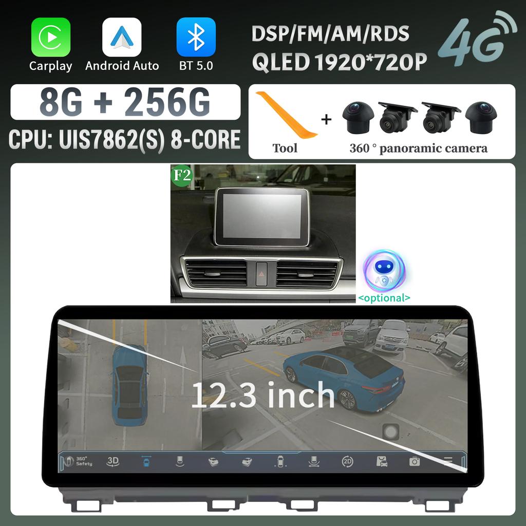 12.3"Car Radio Multimedia GPS For Mazda 3 Axela BM 2013-2017 Android 14 Navigation Wireless BT Carplay Head Unit Screen Stereo