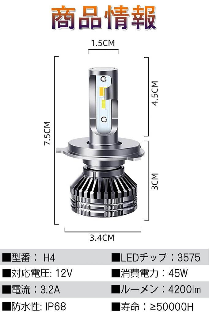H4 LED Headlight, Hi/Lo, 3 Color Switching, Integrated Type, H4 LED Fog Lamp, DC