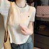 Chic Color Block Crew Neck Short Sleeve Knitted T-Shirt for Women - Preppy Style Summer 2025
