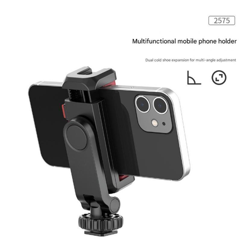 Adjustable Smartphone Holder Double Cold Shoe Mounts 180 Degree Tilts 360 Degree Rotating for Camera Tripod Accessories