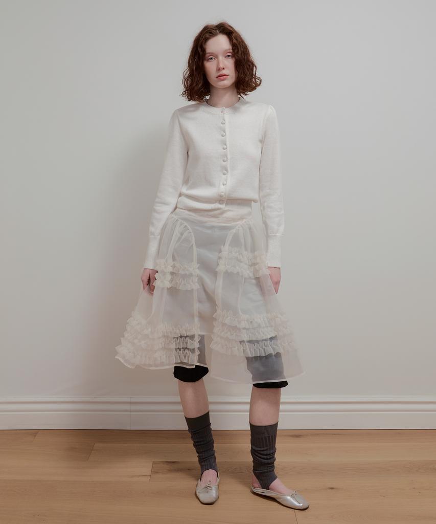 Aobteu Organza Frill Layered Skirt - Cream