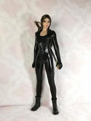 Compatibel met TBLeague lichaam voor schaal actiefiguur DMTOYS Mooie vrouw sexy zwart zwarte leerstijl top met lange mouwen open borst jumpsuit schoenen