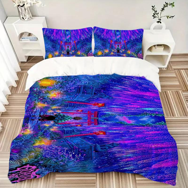 Neon Forest Adventure Printed 3pcs Bedding Set Soft Microfiber 1 Duvet Cover And 2 Pillowcases Home Bedroom Decor Xmas Gift K1666