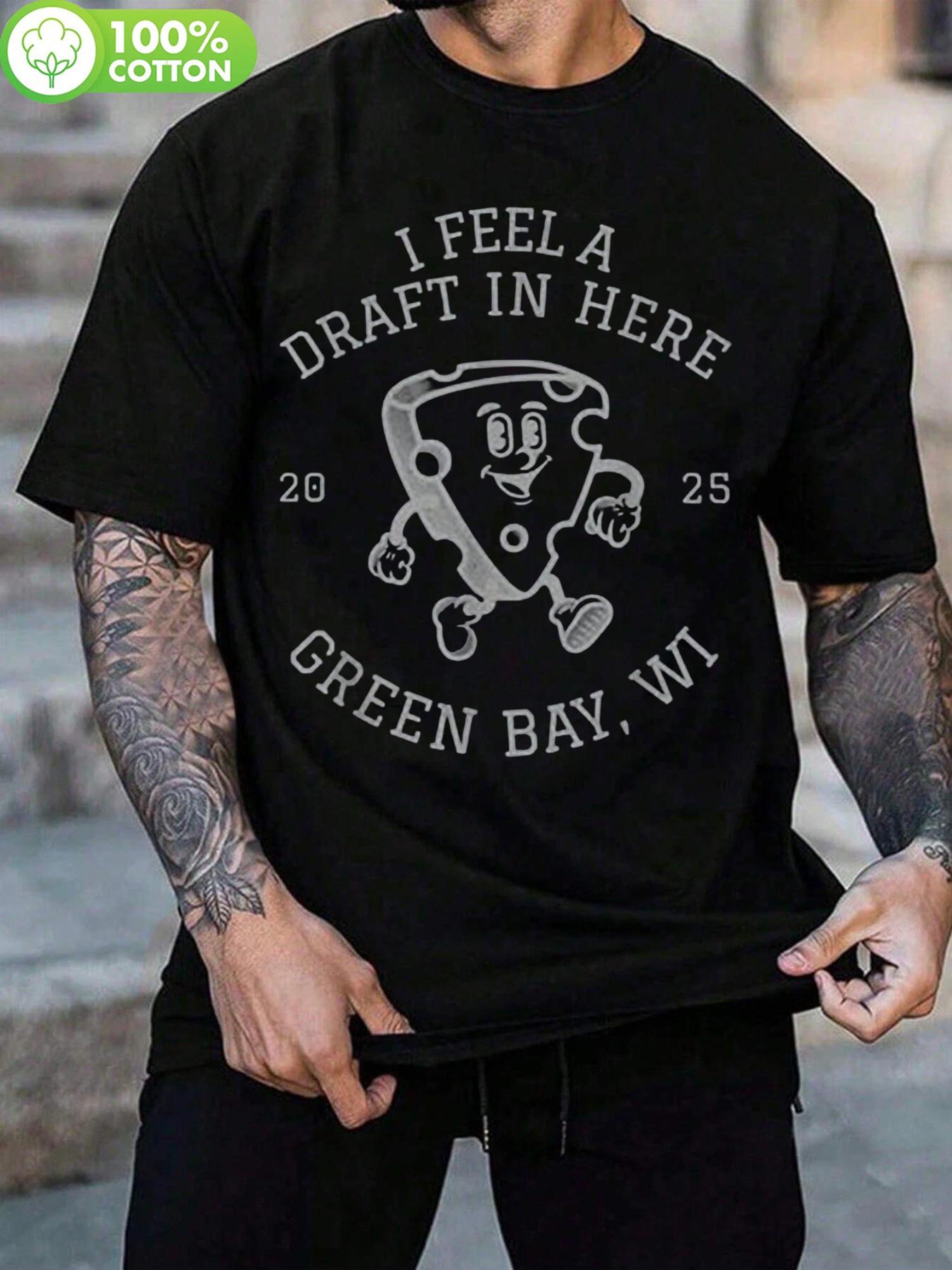 

1pc Green Bay WI Draft 2025 Humor Cotton T-shirt - Casual Crew Neck S
