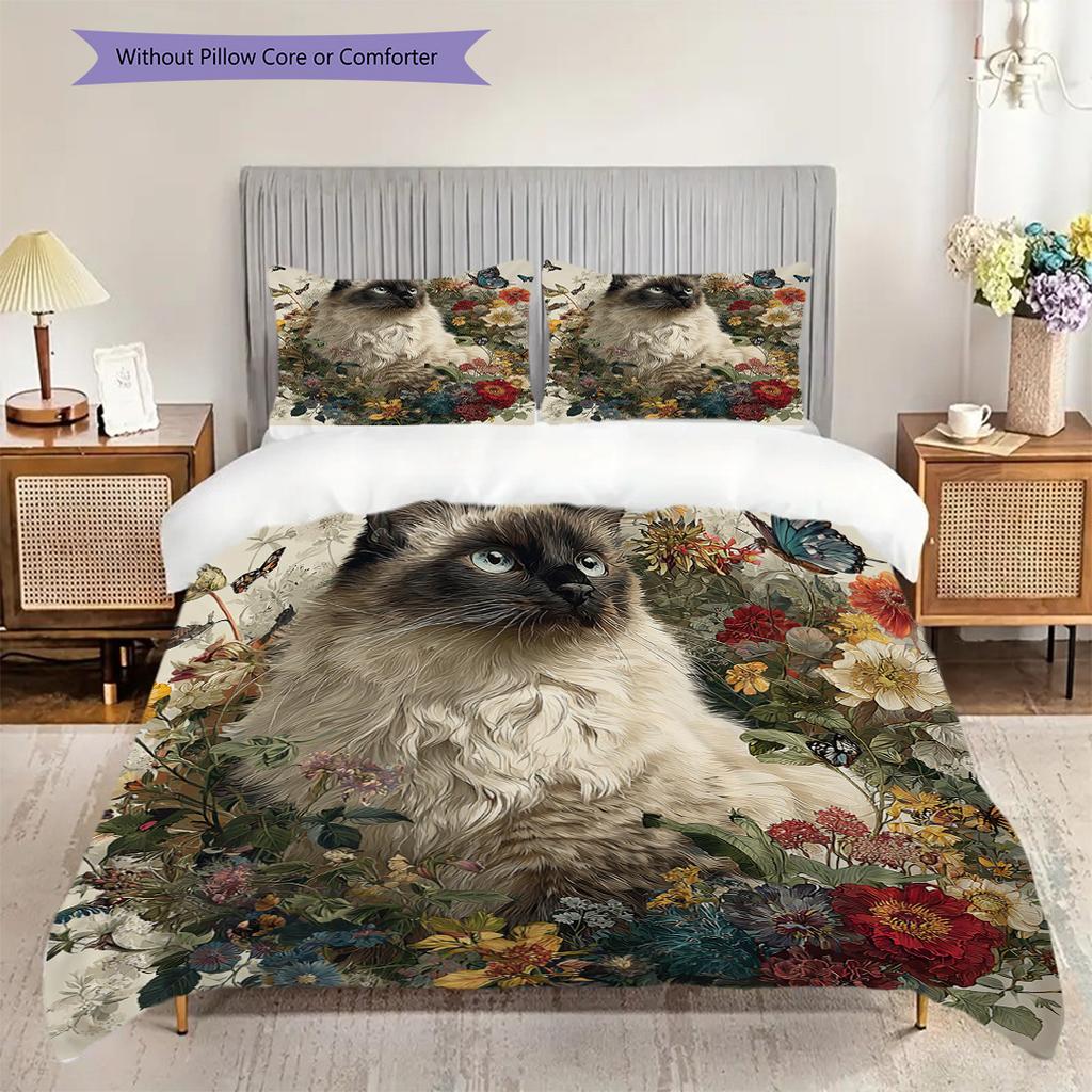 Maine Coon Pattern Bedding Quilt Set Quilt Cover Pillowcase Home Decoration Birthday Gift (1 * Duvet Cover + 2 * Pillowcase, Without Core)