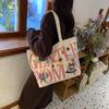 Women's Large Capacity Canvas Tote Bag with Hot Stamping - Casual Shoulder Bag for Students
