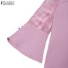 ZANZEA Damen Freizeitbluse mit Spitzen-Patchwork, 3/4-Ärmeln und lockerem Schnitt