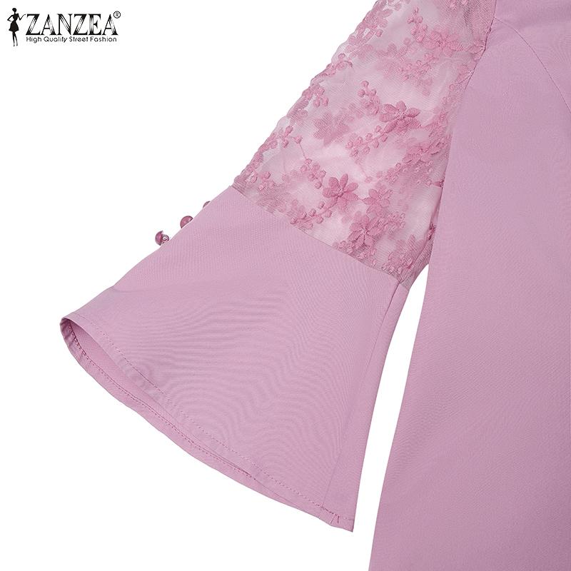 ZANZEA Damen Freizeitbluse mit Spitzen-Patchwork, 3/4-Ärmeln und lockerem Schnitt