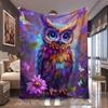 1pc Rainbow Glowing Owl Purple Floral Print Flannel Blanket, Skin-Friendly And Cozy, Suitable for Blankets, Kids Bed Covers, Game Room, Bedroom, And L