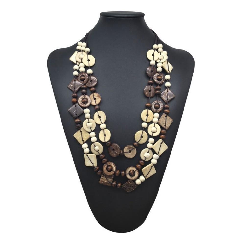 Rétro Bohème Statement Multi-couches Long Collier Plastron Perles Bois Coloré Fait Main Choker