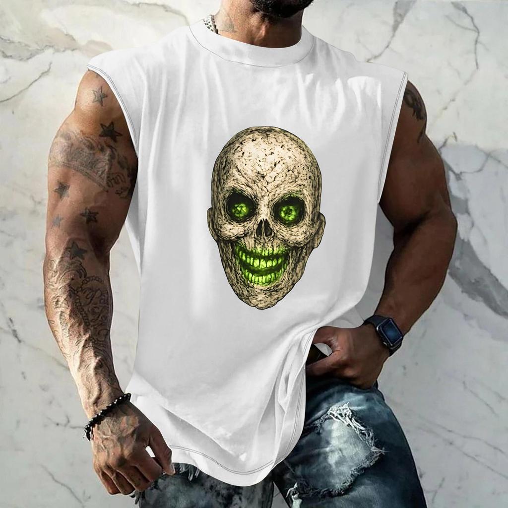 Men's Loose Fit Sleeveless Tank Top Casual Sports Muscle Shirt Halloween Print Comfortable Breathable Lightweight Summer Wear
