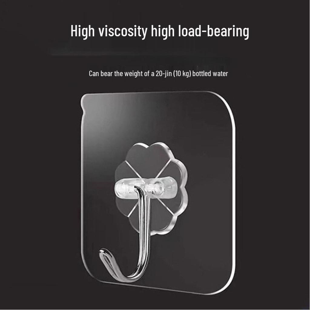 Punch-Free Transparent Adhesive Wall Hook - Strong Load-Bearing for Bathroom & Kitchen