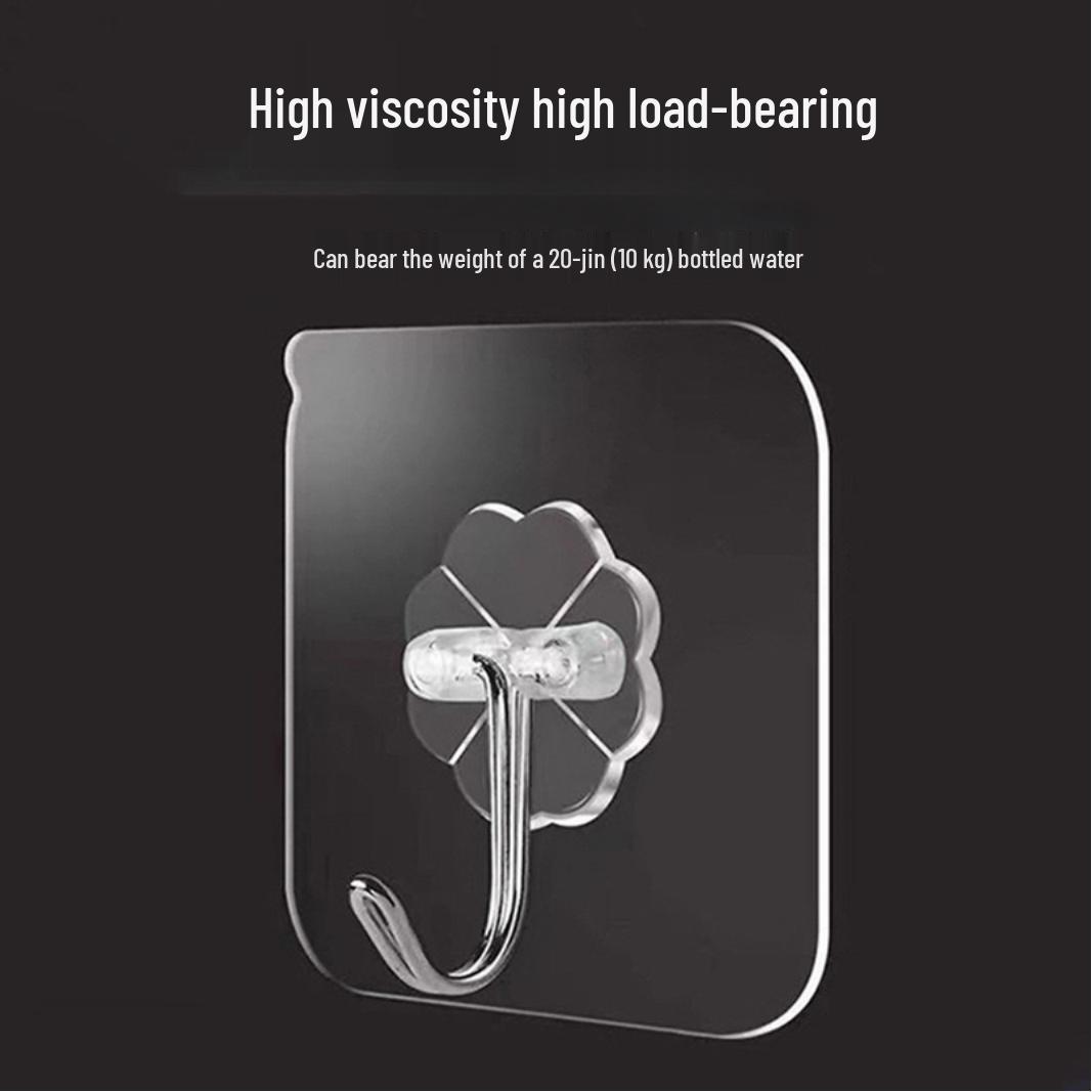 Punch-Free Transparent Adhesive Wall Hook - Strong Load-Bearing for Bathroom & Kitchen