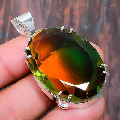 Dainty Bi-Color Tourmaline Gemstone 925 Sterling Silver Handmade Jewelry Pendant