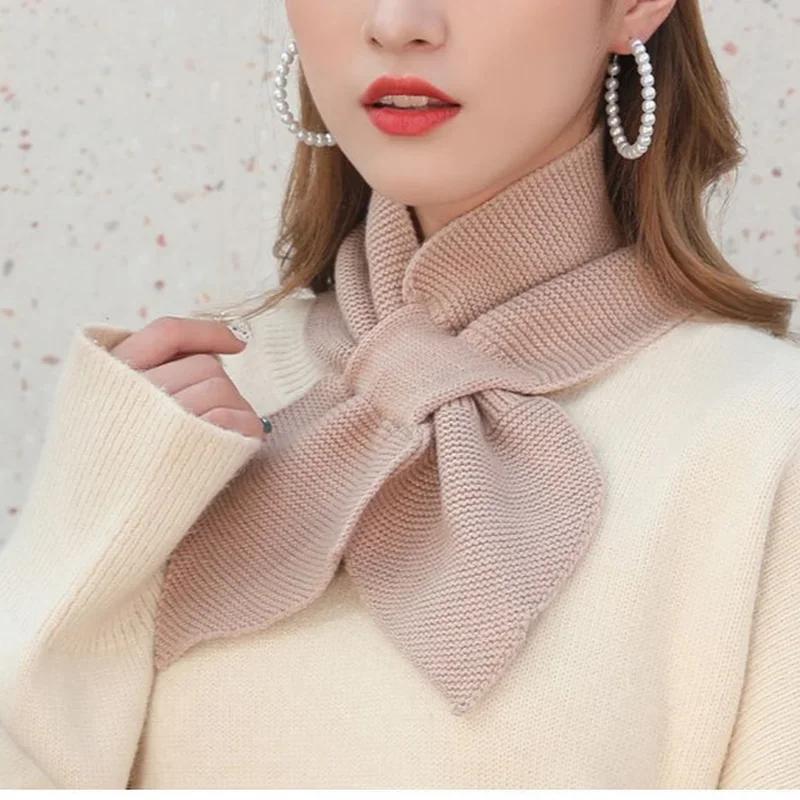 1pcs New Women Casual Cross Fishtail Scarf Straps Shawl Ladies Autumn Winter Scarf Soft Neck Scarf Girls Knitted Sweater Bowtie