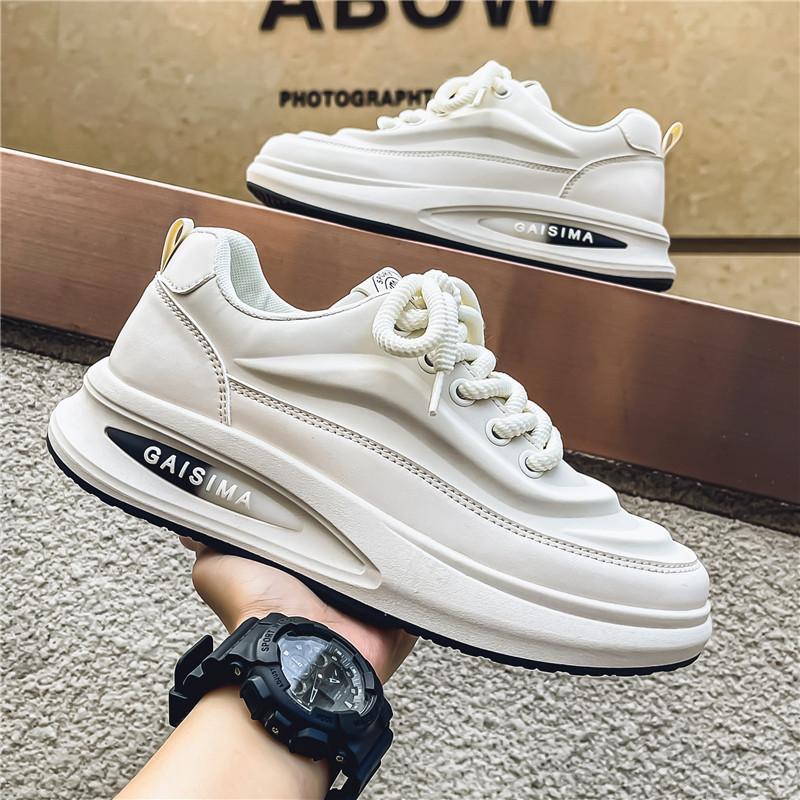

Sneakers men s autumn leather Forrest Gump running platform heightening running shoes middle school students Internet celebrity dad ins tide shoes 44 бежевий
