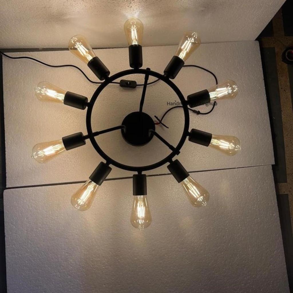 Włoski Środek Wieku Czarny Sputnik Liniowy Półpodtynkowy Wiszący Żyrandol Oprawa Oświetleniowa