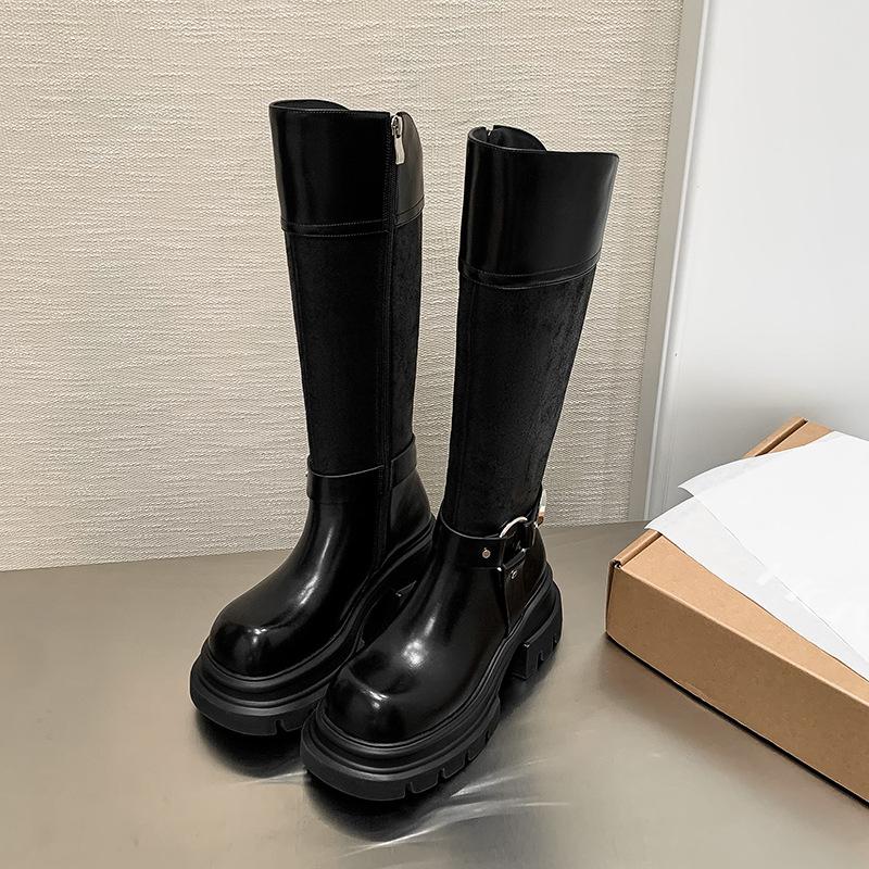 

6 см модные ботинки на толстой подошве в британском стиле 2025 осень и зима новые круглый носок толстый каблук до колена рыцарские сапоги 40