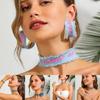 Statement Denims Blue Collar Bracelet Earrings Fashionable Jewelry Accessories Casual Party Wear Set for Women Girls