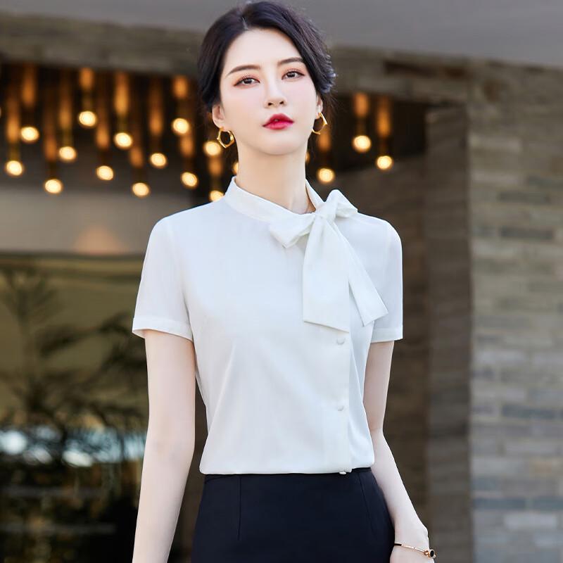 Troyman Women's Bow Tie Short Sleeve Blouse