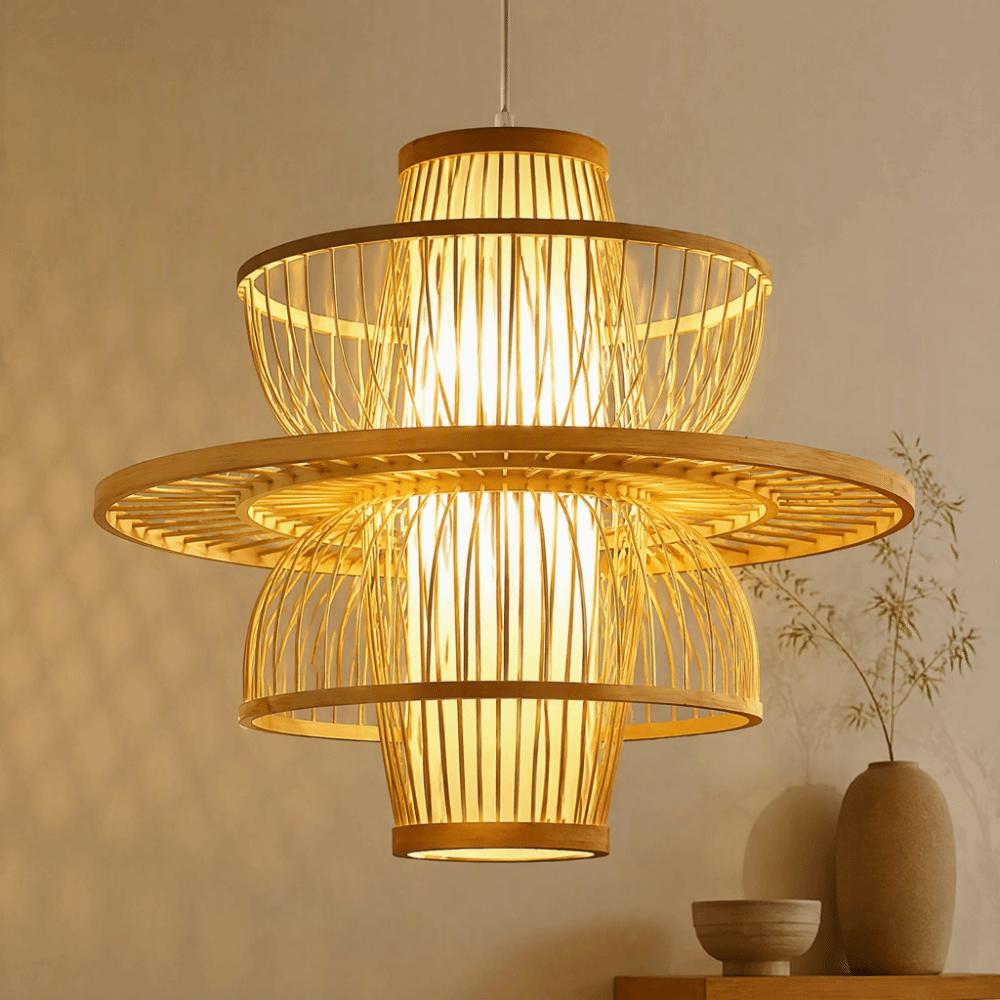 Woven Rattan Pendant Lamp Hand Knitted Ceiling Light Rural Handmade Wicker Chandelier Bedroom