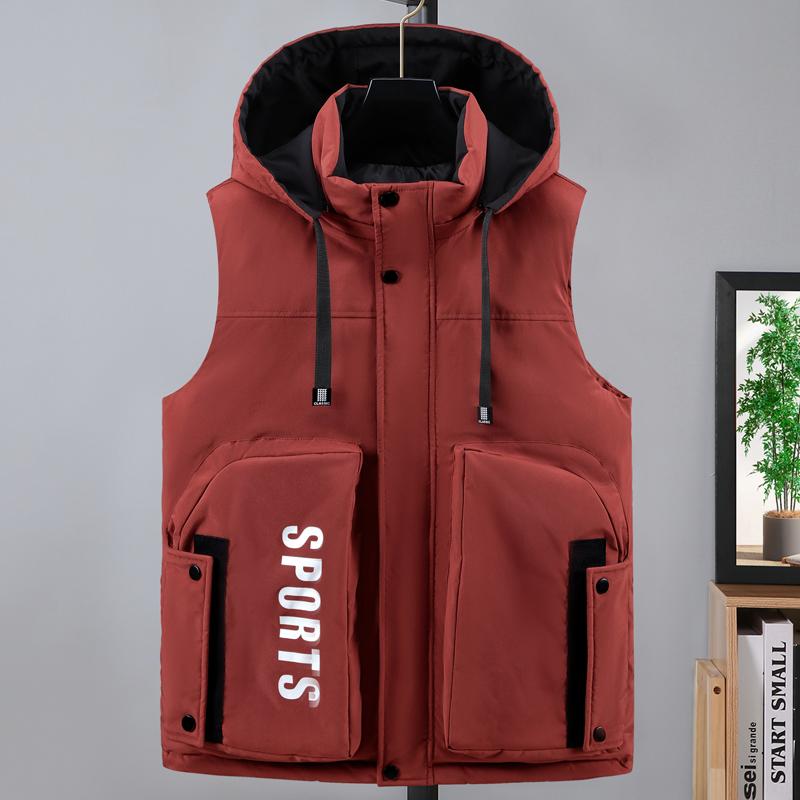 Plus Size L-5XL Fashion Winter Sleeveless Jackets Man Thick Black Outerwears Men's Warm Vest Hooded