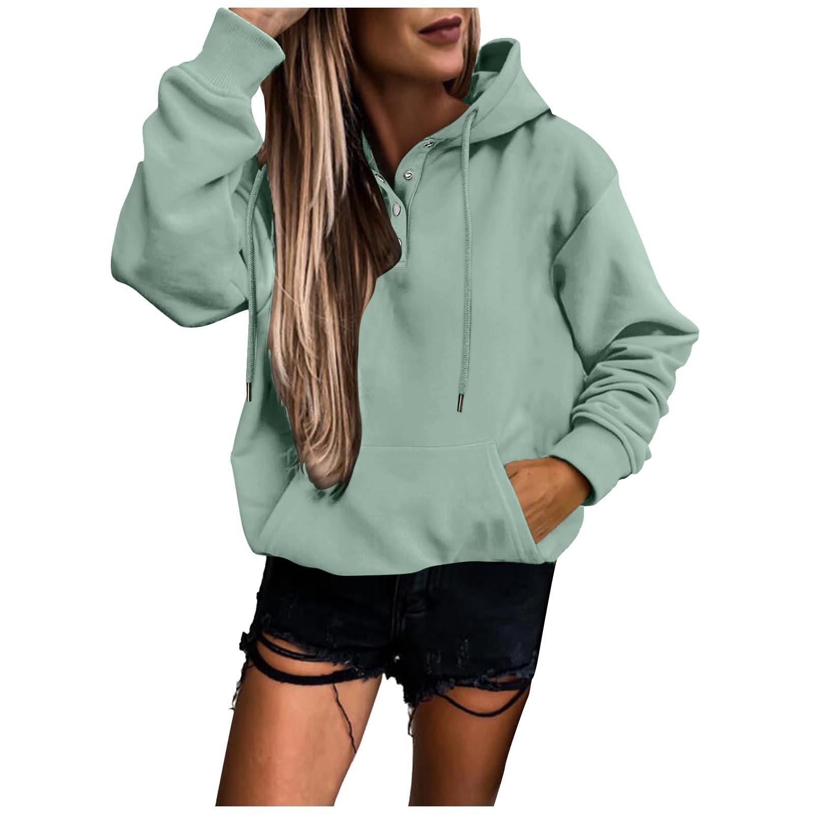 

Женские пуловеры с капюшоном Топы Повседневные толстовки на пуговицах с длинным рукавом и карманом M