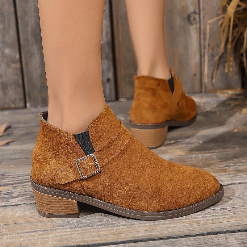 Roman Women's Retro Short Boots Women's Autumn and Winter New Medium-heeled Thick-heeled Round Toe Martn Boots