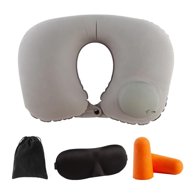 U-shaped Travel Pillow Car Aviation Flight Office Inflatable Neck Pillow Short Plush Cover PVC Support Headrest Soft Care Pad