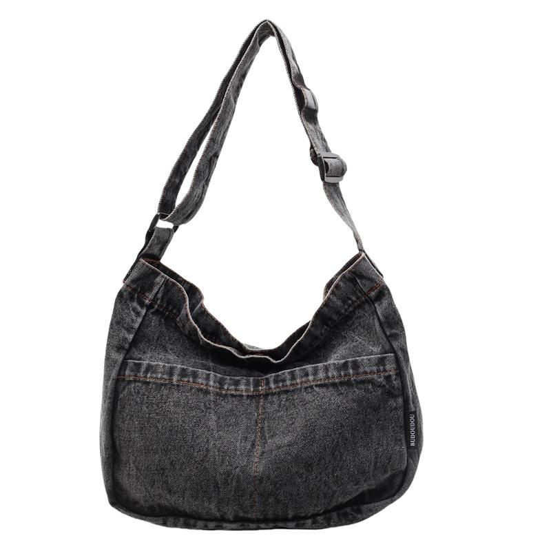 

Джинсовая сумка Женская сумка через плечо Большой вместимости Сумка для поездок на работу Кроссбоди чёрный