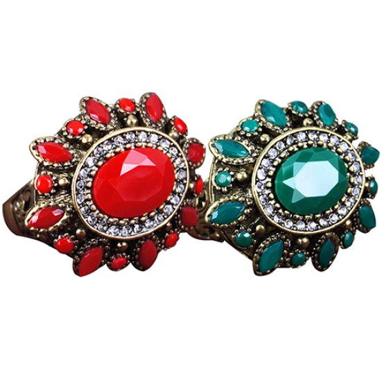 Women's Ethnic Style Retro Resin Alloy Party Jewelry Big Flower Ring Size 7-10