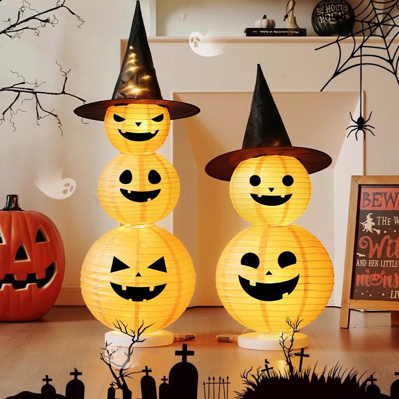 Light-Up Halloween Pumpkin Lantern Ornaments for Bar and Storefront Decor