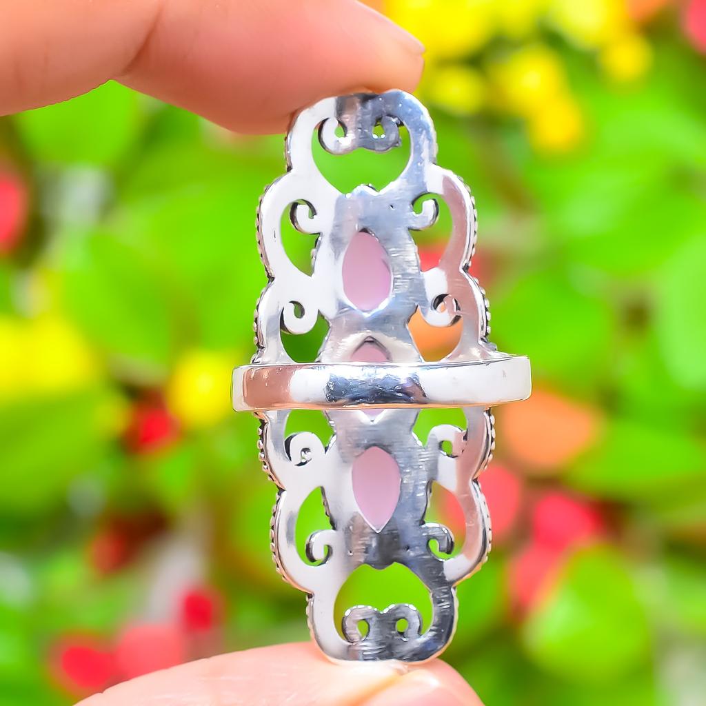 Rose Quartz Gemstone Handmade 925 Sterling Silver Jewelry Ring Size 9 u9U38