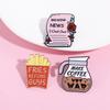 Funny OL Coffee Break Theme Enamel Brooches Newspapers French Fries Make Coffee Not War Design Pins For Women Dress Badge