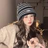 New Autumn and Winter Ins Big Head Knitted Hat Japanese Striped Wool Hat Korean Style Versatile Student Warm Hat Women