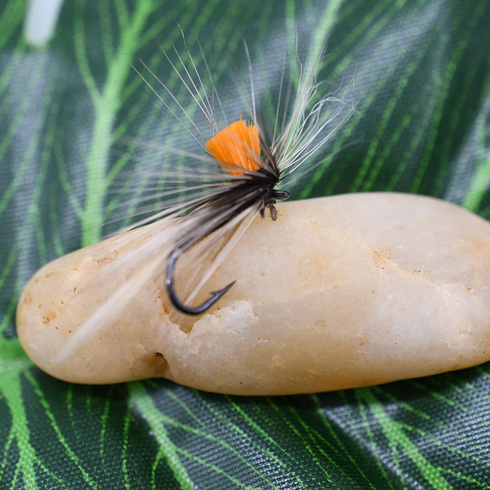 MNFT 10Pcs 10#Orange Grey Caddis Fishing Fly Trout Classic Mosquito May Dry Flies