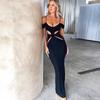 2024 Evropské a americké sexy bodycon šaty na špagetová ramínka s výřezy a nepravidelným rozparkem