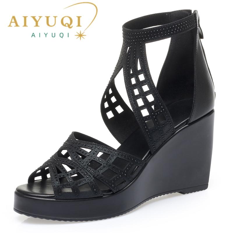 Fashion AIYUQI Women's Sandals Wedge 2024 New Fashion Roman Sandals Women High Heel Rhinestone Fishmouth Women's Summer Sandals