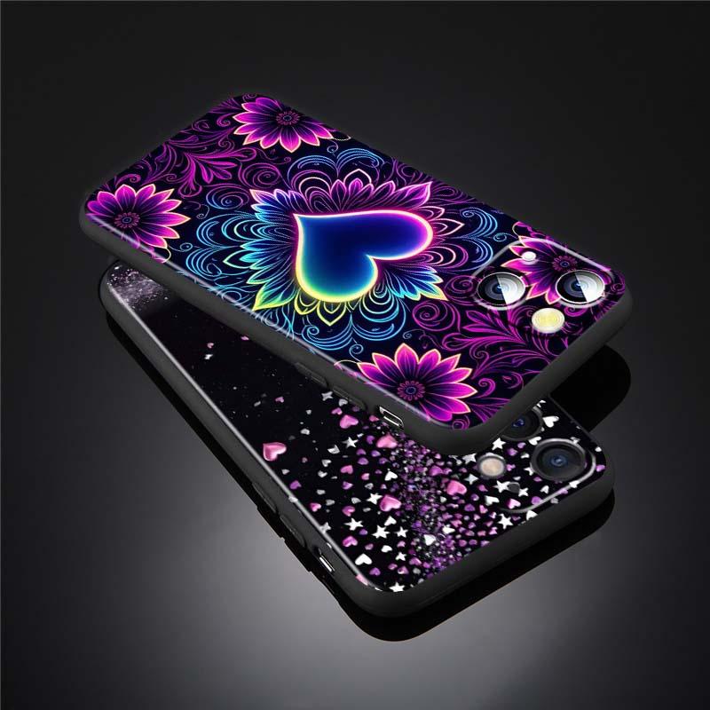 Luxurious Love Design Art Phone Case For Apple iPhone 17 16 16E 15 14 13 12 11 Pro Max Plus Black Soft Silicone