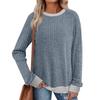 Women's Winter Color-Block Printed Lightweight Brushed-Cotton Round Neck Top