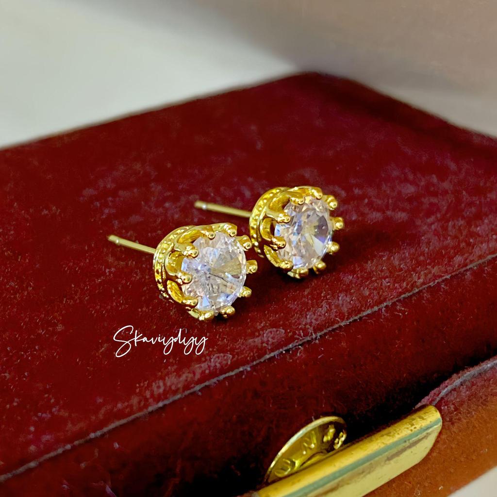 Eleganckie kolczyki sztyfty z moissanitem 1-karatowym w kształcie korony - Super błyszczące w stylu diamentu wysokowęglowego