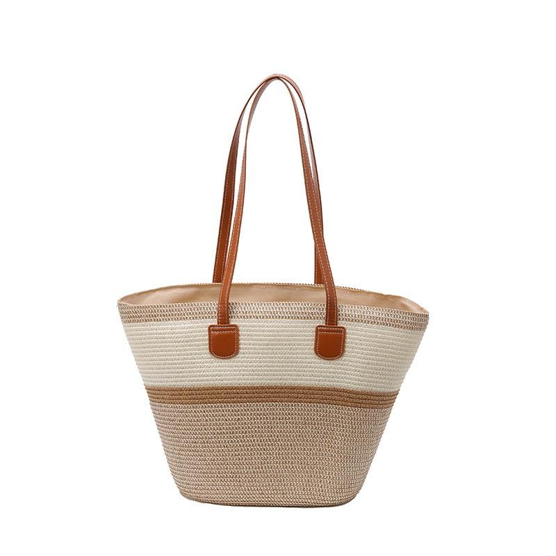 New Clash of Colours Summer Versatile Commuter Ladies Woven Tote Bag Simple Large-capacity Straw Bucket Bag