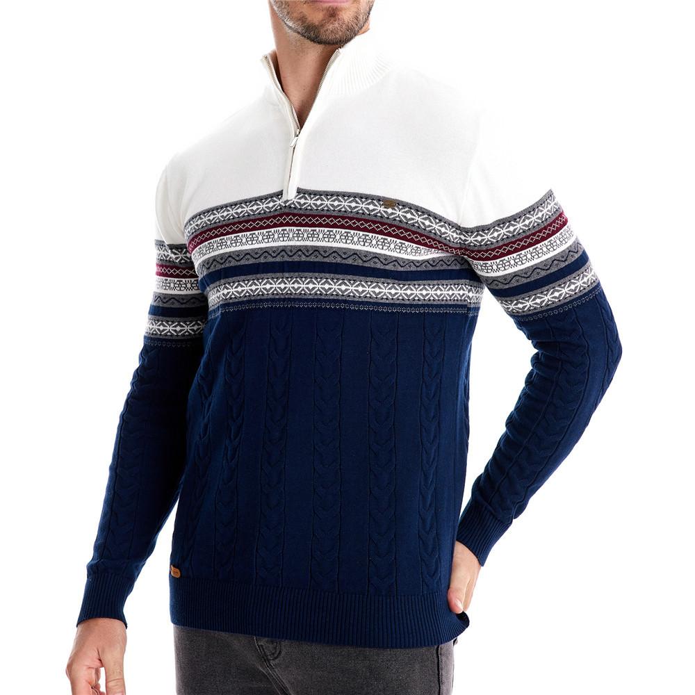 Autumn And Winter New European Style Stand Up Collar Men'S Sweater With Half Zipper Cotton Splicing Casual Knit Sweater