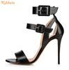 Fashion Black/Nude PU Belt Buckle Sandals Ankle Strap Shine Leather Stiletto High Heels Open Toe Women Fashion Sandals Summer New Shoes