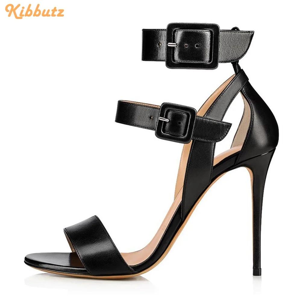 Fashion Black/Nude PU Belt Buckle Sandals Ankle Strap Shine Leather Stiletto High Heels Open Toe Women Fashion Sandals Summer New Shoes