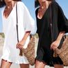 Cubierta de Bikini Volantes Cuello en V Elegante para Mujer Color Sólido Vestido de Playa