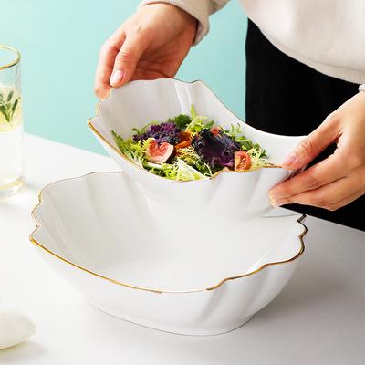 Bol Moderne en Porcelaine Blanche de Forme Spéciale Bol à Soupe pour Dîner à la Maison Céramique Dorée Peinte Vaisselle Irrégulière el Assiette de Restaurant