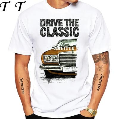 New Men Short Sleeve Drive The Classic Germany Old W123 W124 R129 T-Shirt Hip Hop Boy Casual White Tops 70's Vintage Car Tees