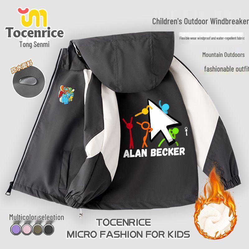 Alan Becker Matchstick Man Five-Color Set + Alan Boys' Fleece-Lined Windbreaker: Autumn/Winter Boys' Outerwear