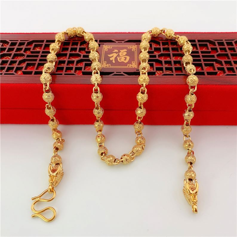 Dubai Necklacealluvial Gold Necklace Men's Frosted Round Beads Dragon Head Plated  Color Gold-Like